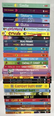Graphic Novels SUNNY SIDE UP, El Deafo, BONE, New Kid, SMILE, Izzy Lot of 32