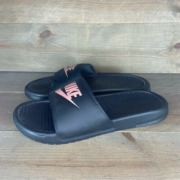 Sandali da donna Nike benassi JDI taglia 10 oro rosa slip on comodi scivoli
