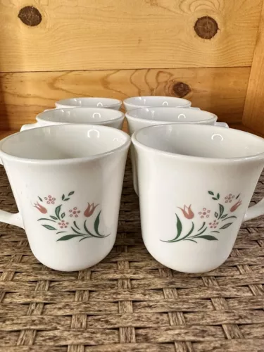 Corning Ware Coffee/Tea Mugs Rosemarie Pink Tulip USA Microwave Safe