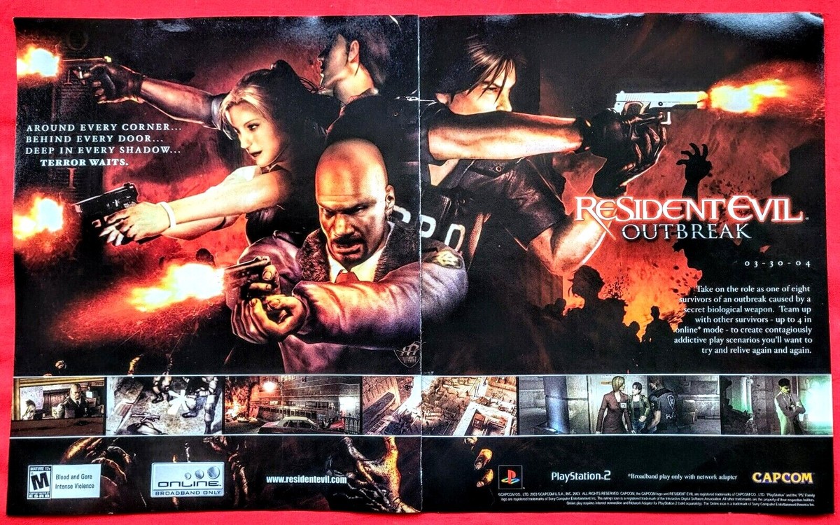 RARE 2003 RESIDENT EVIL Outbreak PS2 Game 2pg Promo Print AD RARE 2003 RESIDENT EVIL Outbreak PS2 Game 2pg Promo Print AD