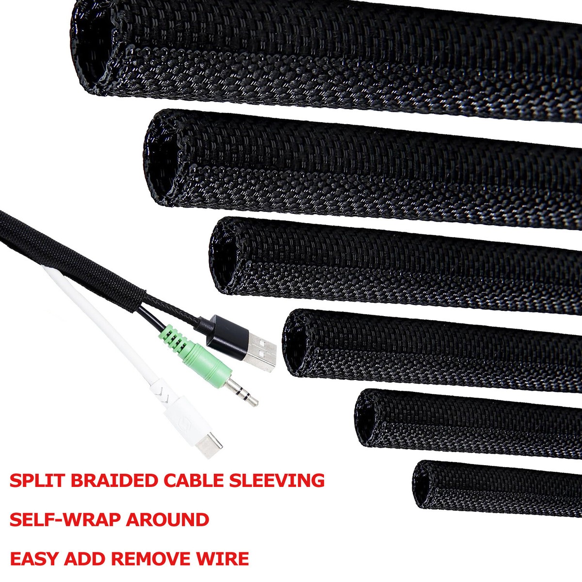 100 Ft Black Expandable Braided Cable Sleeving – 3/8 Inch Wire Loom Tubing