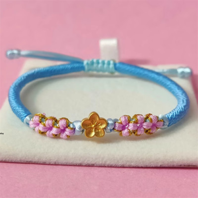 Pure 999 24K Yellow Gold Women Best Gift Lucky Peach Blossom Bracelet 