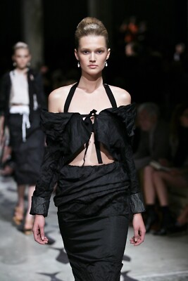 Prada Spring 2009 Black Crinkled Loose Shoulder Crop Bow Evening