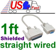 1ft short DB25pin Male DB9 Female Serial/RS232 COM Port Cable Printer Adapter