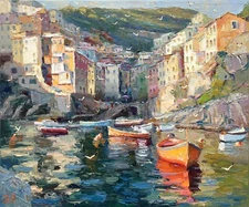 Riomaggiore painting Original Impressionism Oil on canvas by E Chernyakovsky