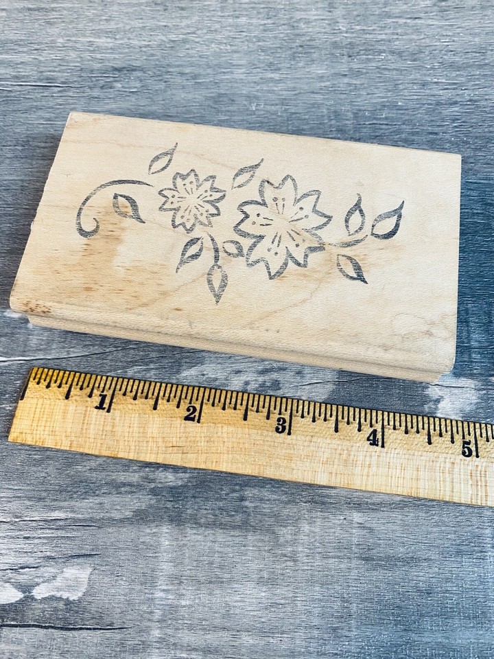 Vintage Floral Wood Block Rubber Stamp eBay