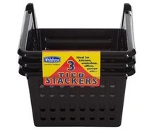 Set of 3 Stacking Basket Multi Storage Solution Unit Plastic Rack Home Office