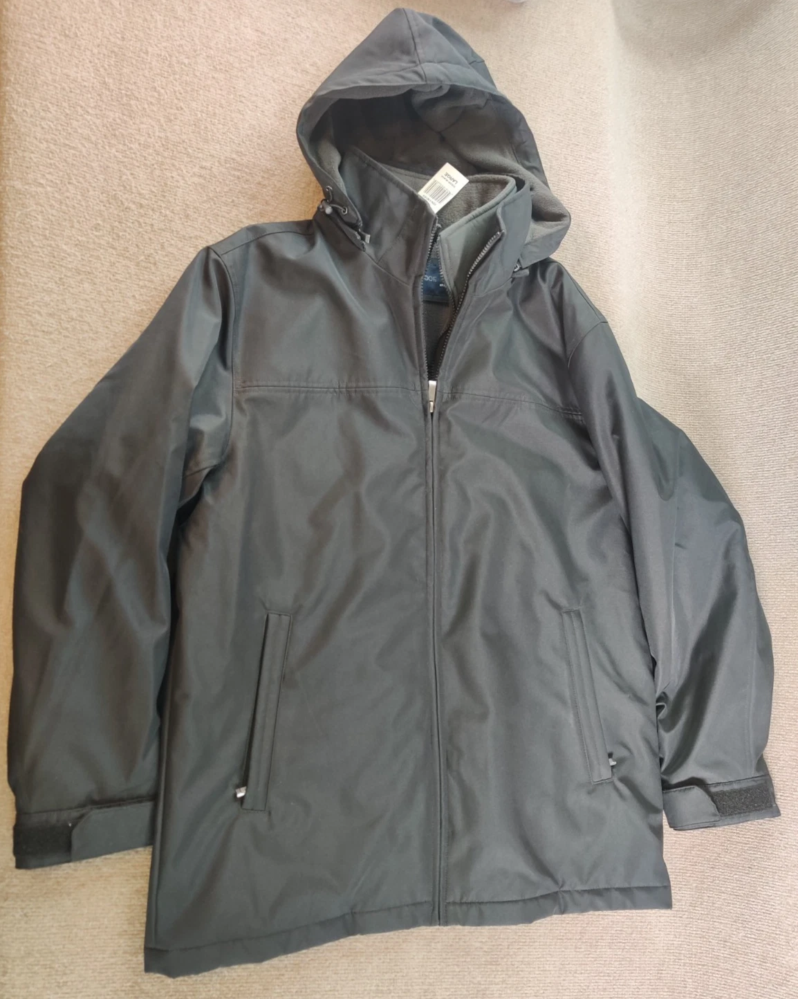 Weatherproof Mens Large Ultra Tech Jacket Fleece Removable Hood Black Full Zip