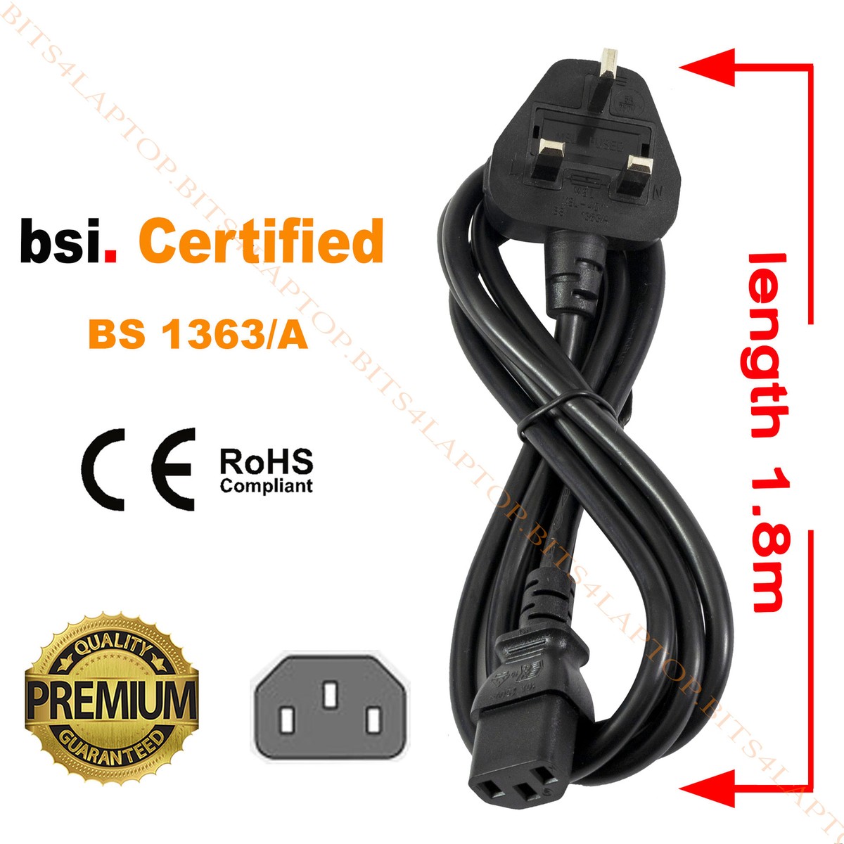Cavo Di Alimentazione UK 3 Pin IEC C13 Per Monitor Dell P2312HT – 1.8 Metri