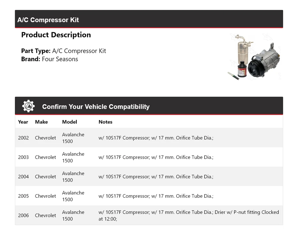 Kit compresor aire acondicionado Chevrolet Avalanche 1500 2002-2006 4 estaciones 2003 2004 Foto 2 de 4