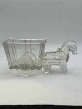 Vintage Asino cavallo e carrello carro vetro trasparente porta stuzzicadenti caramelle noce piatto anni 50