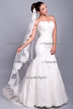 CATHEDRAL VEIL WITH LACE EDGE DESIGN IN ALENCON STYLE IVORY, OR DIAOMOND WHITE