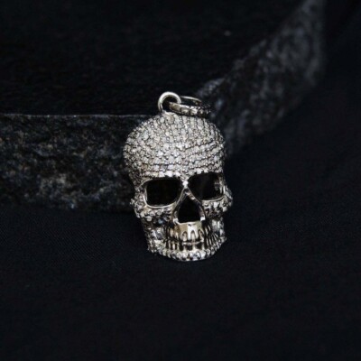 Halloween Antique 2Ct Round Lab Created Diamond Skull Pendant 14K White Gold FN