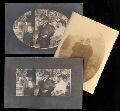 3 original photos  A gentleman with two ladies  probably near Großenhain/Saxony  14.9.1913
