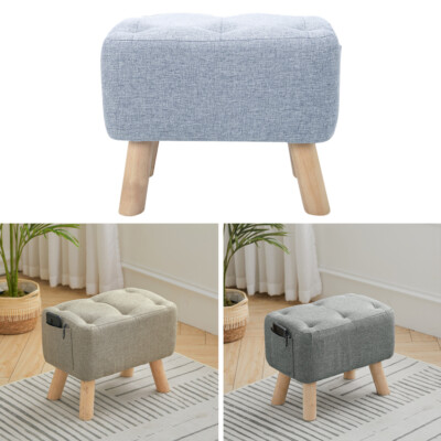 Linen Fabric Stool Cube Rectangle Footstool Leisure Chair