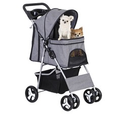 Foldable Pet Stroller 4 Wheels Dog Stroller with Storage Basket Cup Holder Gray