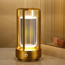 Portable Metal Table Lamp,Cordless Table Lamp,Battery Operated, 3 Light Gold