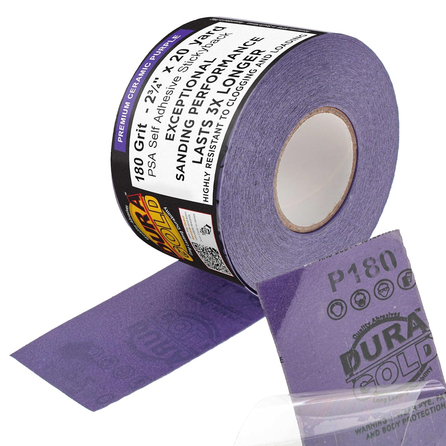 Premium 180 Grit PSA Purple Film Ceramic Longboard Sandpaper, 2-3/4" Wide Contin