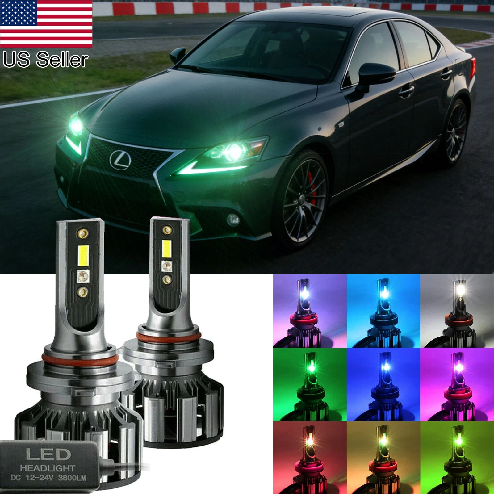 2x 9005 9006 RGBW LED Headlight Bulbs APP Control High Beam For Lexcus IS350 Etc