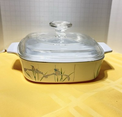CorningWare Shadow Iris A-1-B 1 L Casserole Bake Dish w/ Glass Pyrex Lid Vintage
