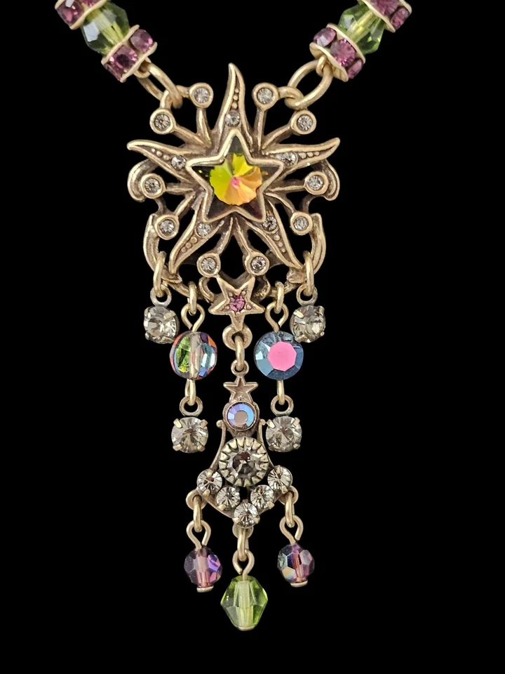 Kirks Folly Necklace Star Crystals  Statement Aurora Borealis Stones Dangle  - Image 4 of 4