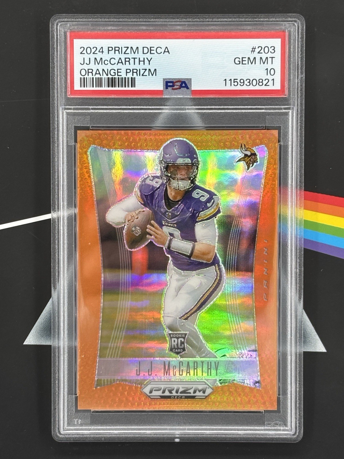2024 Prizm Deca - J.J. McCarthy - Rookie - Orange Prizm 45/49 - PSA Gem Mint 10