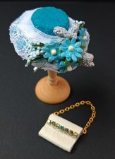 Handmade 1/12th Scale Miniature Dolls House Ladies Day Hat.  Turquoise