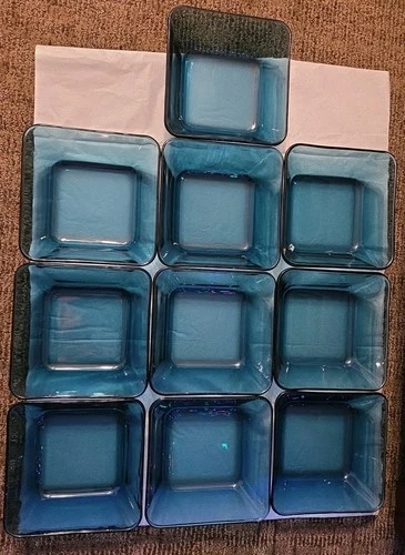 10 Anchor Hocking Rio Coastal Turquoise Blue Square All Purpose Bowls 6 1/4”