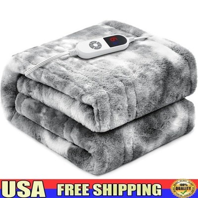 Electric Heated Blanket Soft Faux Fur Fast Heating 6 Levels Auto-Off Cozy Gift