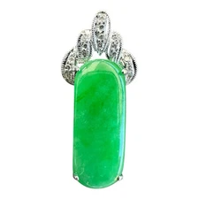 High Quality Green Grade Jadeite 18k WG .16ct Diamond  Pendant