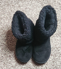 Muk Luks Cozy Women  s Black Bootie Slippers Faux Fur Lined Slip-On US Sz S 5-6 