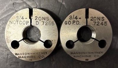 3/4-20 NS THREAD RING GAGES .75 GO NO GO = .7265 & .7245 Hanson-Whitney Used
