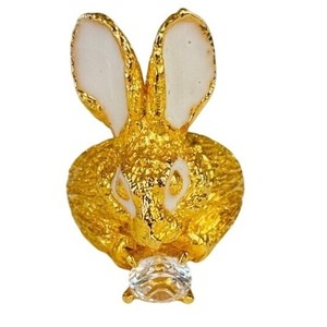 Authentic VTG Rabbit Cocktail Ring Bunny Regal 24k Gold plated Crystal high end sz5.75 70s