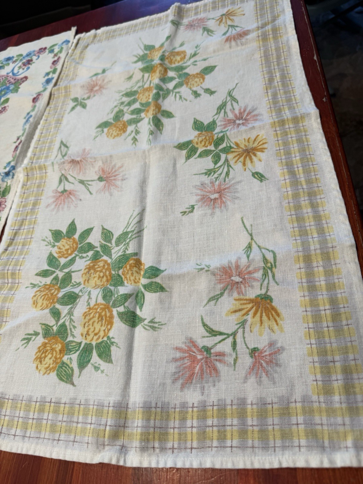 Set of Two Dresser Scarves or Table Runners Vintage Retro Flower Design Fabric 