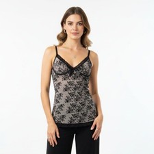 Seven Til Midnight Black Nude Satin Floral Print Camisole Top M