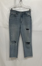 Vervet Women  s 28 Super High Rise Distressed Jeans Raw Hem Straight Denim
