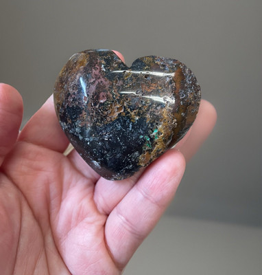 Rare Ocean Opal Crystal Gemstone Puffy Heart Malachite Ocean Jasper