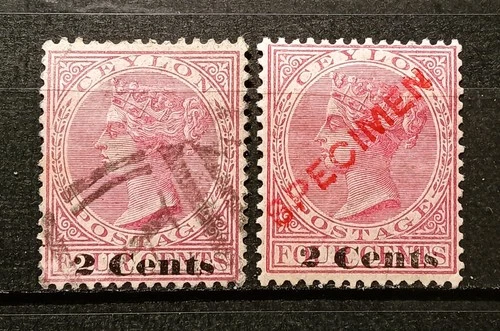 A511) Ceylon 1887 stamps 2c on 4c rose used/MHOG Scott 151
