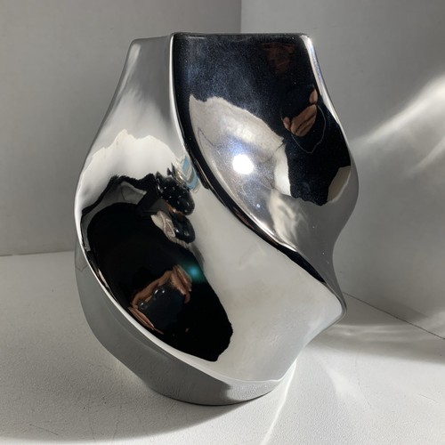 Modern Abstract Chrome Ceramic Sculpture Art Vase Decor - Picture 3 of 10
