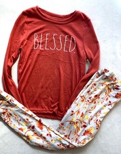 Rae Dunn fall pajama pants set PJ BLESSED 10 NWT floral Thanksgiving Soft