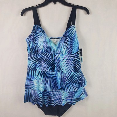 Swim Solutions One-Piece Swimsuit Women's 12 Leaf It Alone Tiered Blue