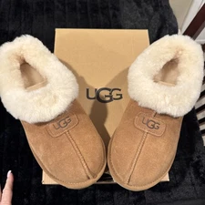 U G G Tazzette Women’s Chestnut Fluffy Collar Shoes Slippers New with Box