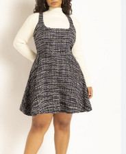NWT Eloquii Womens Sleeveless Blue Black Flare Tweed Mini Jumper Dress Size 14