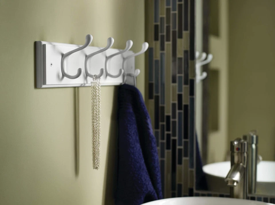 Hardware 129847 18 pulgadas abrigo y sombrero riel/rack con 4 ganchos de alta resistencia, blanco... Foto 2 de 4