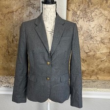 J.Crew Wool Blazer Women 4 Gray Gold Button Academic Office Tailored Preppy