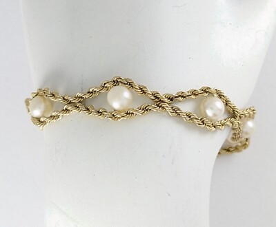 Vintage JCM 10K Gelbgold Perlenarmband Doppelseil 4,66 g Jacmel