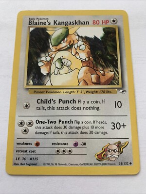 blaine's kangaskhan pokemon card value Graded 1st Edition Blaines (36/132) - Gym Heroes - PSA 8 end display Blaine's Kangaskhan - Challenge from