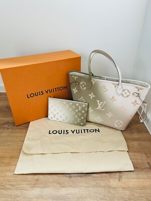 NEU Louis Vuitton Neverfull MM Sunset Khaki Weiß Rosa im Fullset M59859