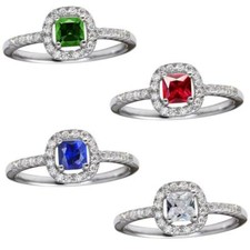 Sterling Silver Square Ring w/ 5 mm 0.5 ct Princess Cut Center Color CZ Stone