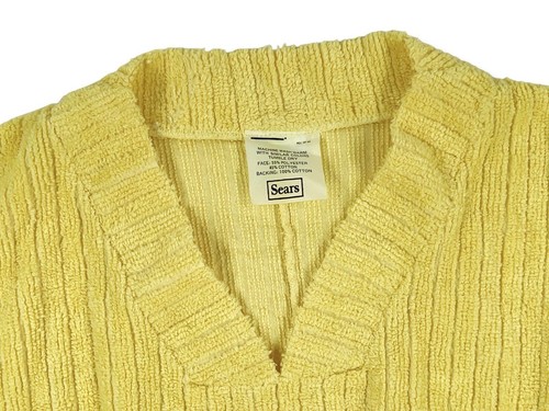 1970S TERRY CLOTH TOWEL SWEATSHIRT V NECK PULLOVER YELLOW XL - 第 3/14 張圖片